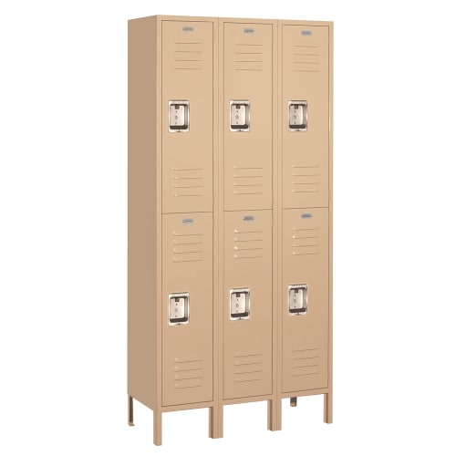 Double-Tier Standard Metal Locker, 3 Frames Wide x 72 in H x 12 in D, Gray, Assembled